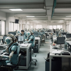 Office filled with robot workers