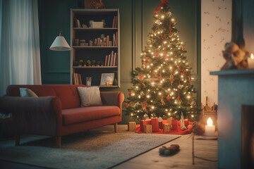 Generative AI image of a cozy Christmas interior