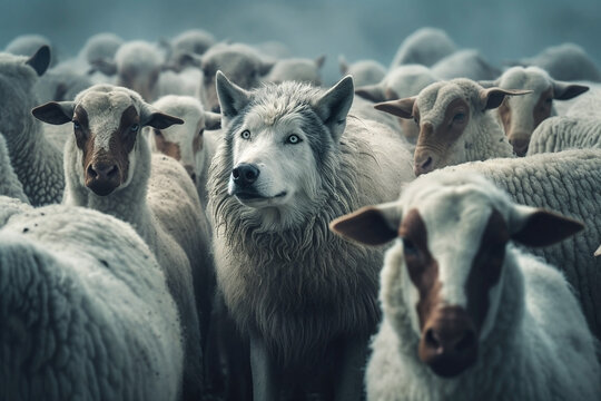 Ai generated image of a wolf in sheeps clothing
