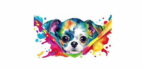 watercolor borders of a colorful Chihuahua puppy - Generative AI Art