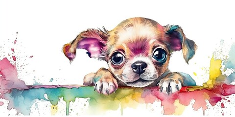watercolor borders of a colorful chihuahua puppy - Generative AI Art