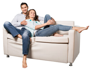 Portrait of cheerful Couple on the couch