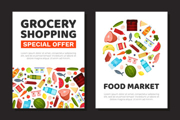 Fototapeta premium Grocery Food Store Banner Design with Products Vector Template
