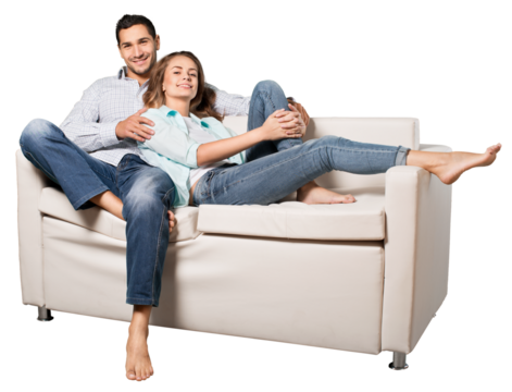 Portrait of cheerful Couple on the couch - Powered by Adobe