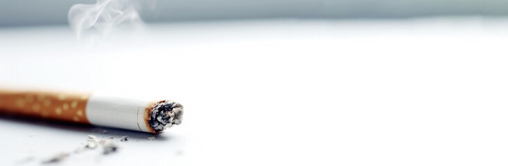 Smoking cigarette, cigarette burning and tobacco smoke, light background. copy space. World no tobacco day.