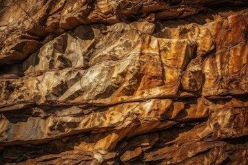 textured rock face with warm yellow and brown hues. Generative AI