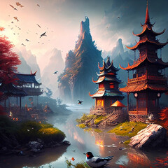 Obraz premium chinese temple in the morning