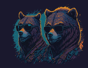 A digital illustration of two bears wearing sunglasses