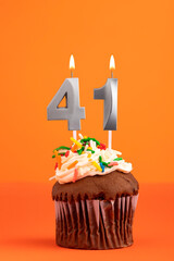 Birthday cake with candle number 41 - Orange foamy background