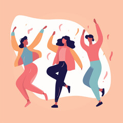 excited people dancing, vector illustration.