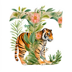 Letter Illustrations For Children Books, English Alphabet for kids, made of animals and flowers