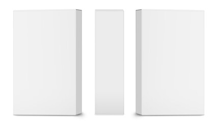 Three rectangular cardboard boxes isolated on white background.