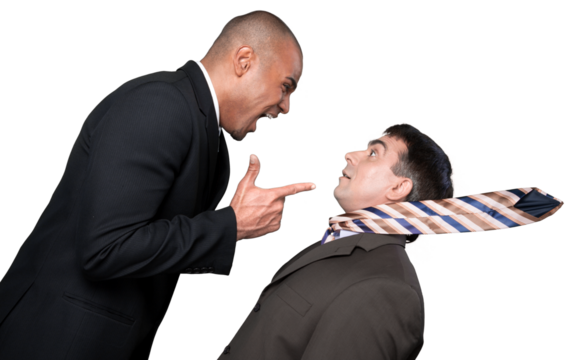 Businessman shouting orders at a worker on white background - Powered by Adobe