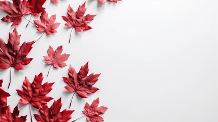 July 1st - Canada Day illustration with maple leaves on white wooden background, Generative ai