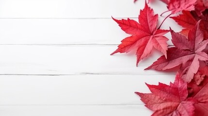 July 1st - Canada Day illustration with maple leaves on white wooden background, Generative ai