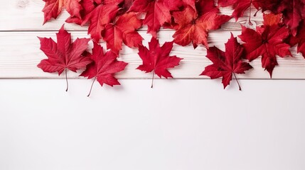 July 1st - Canada Day illustration with maple leaves on white wooden background, Generative ai