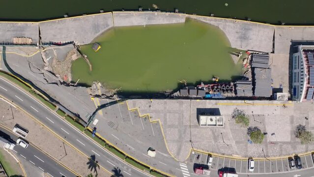 Drone top view of sinkhole at Don Diego Terminal in Santo Domingo, Dominica