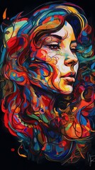 Colorful woman with hair. Generative AI