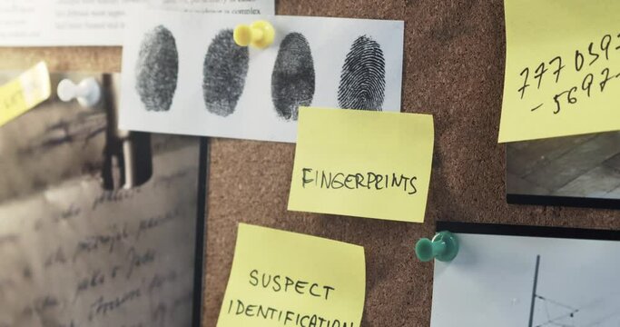 A detective sticks a handwritten note on an investigative board.