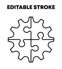 Obraz premium Cog wheel and a jigsaw puzzle. Black gear puzzle line vector isolated on white background.