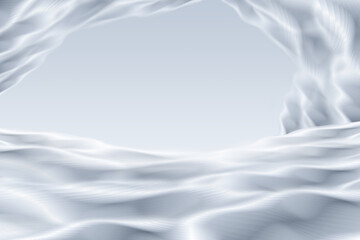 The opening is framed by a silky background of wavy white lines