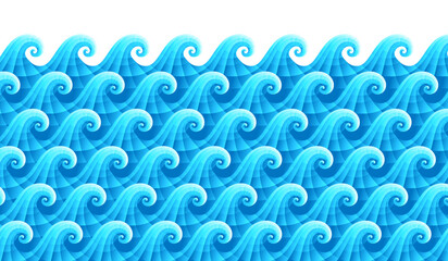 Multi-level stereogram illusion with blue curly waves - vector illustration