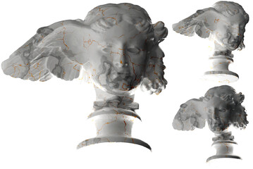 Luxurious white marble and gold Hypnos statue rendered in 3D. Perfect for album covers, apparel design, and social media promotion