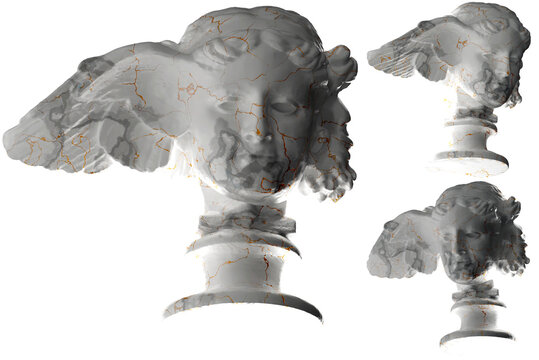 Luxurious white marble and gold Hypnos statue rendered in 3D. Perfect for album covers, apparel design, and social media promotion