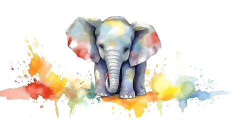 watercolor background with playful baby Elephant border - generative AI Art