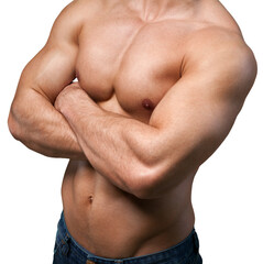 Portrait of a handsome muscle man posing isolated on  background