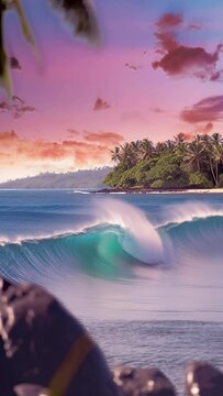 Sunset over the ocean waves
