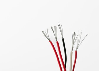 Electrical cable power wire isolate on white background. electrical cable multi colored installation.