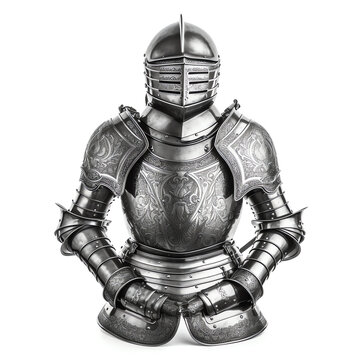 medieval suit of armor, isolated on a white background. generative AI