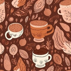 Boho coffee latte illustration seamless background generative AI
