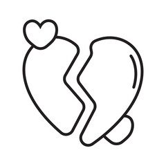Heart break or broken heart icon illustration with transparent background
