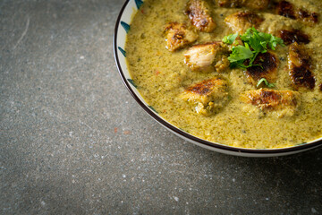 Afghani chicken in green curry or Hariyali tikka chicken hara masala