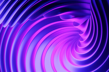 3D illustration  purple stripes in the form of wave waves, futuristic background.