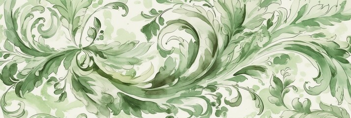 green and white watercolor pattern print