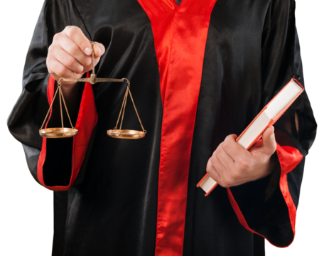 Judge holding a weight scale and a book