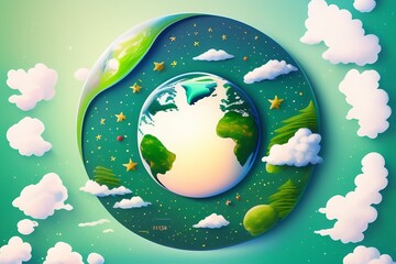 Earth Day Concept. ecological design. Illustration of Planet Earth. The concept of saving the Earth. Happy Earth Day, April 22, generative ai