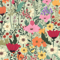  Seamless Spring Floral Digital Paper with Watercolor Flower Pattern,.