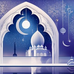 Ornamental Arabic lantern with burning candle glowing. Muslim holy month Ramadan Kareem. Ramadan crescent moon. generative ai