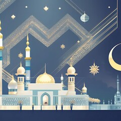 Ornamental Arabic lantern with burning candle glowing. Muslim holy month Ramadan Kareem. Ramadan crescent moon. generative ai