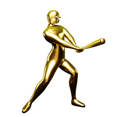 3d Golden Baseball Player Clip Art Hitting With a Baseball Bat. Viewed From The Side.