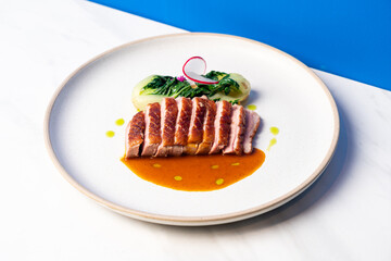 grilled duck breast steak with sauce