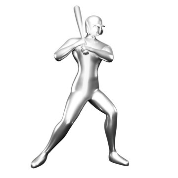 3d Silver Baseball Player Clip Art Holding a Baseball Bat. Viewed From The Side.