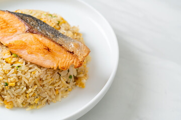fried rice with grilled salmon fillet steak