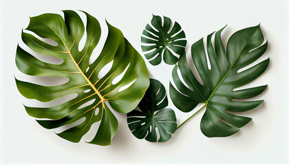 Monstera leaves on white background. Generative AI
