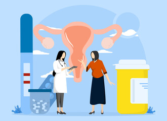 Pregnant woman visiting her gynecologist in medical office. Doctor talking to pregnant woman Consultation and checkup during pregnancy concept. problems in the field of femininity, Vector illustration
