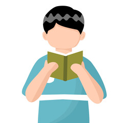 Boy Reading Book Vector Illustration